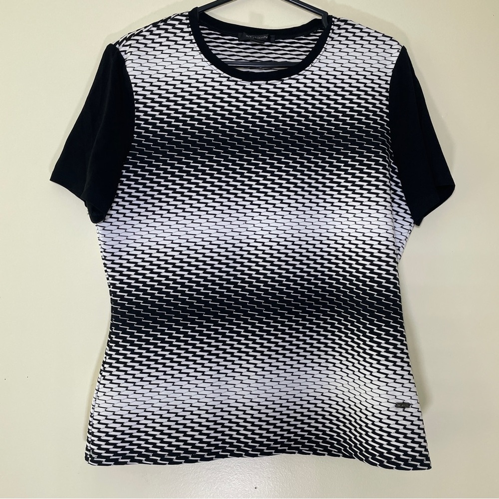 St John Short Sleeve Shirt Women’s Medium Knit Jersey Gradient White Black Top